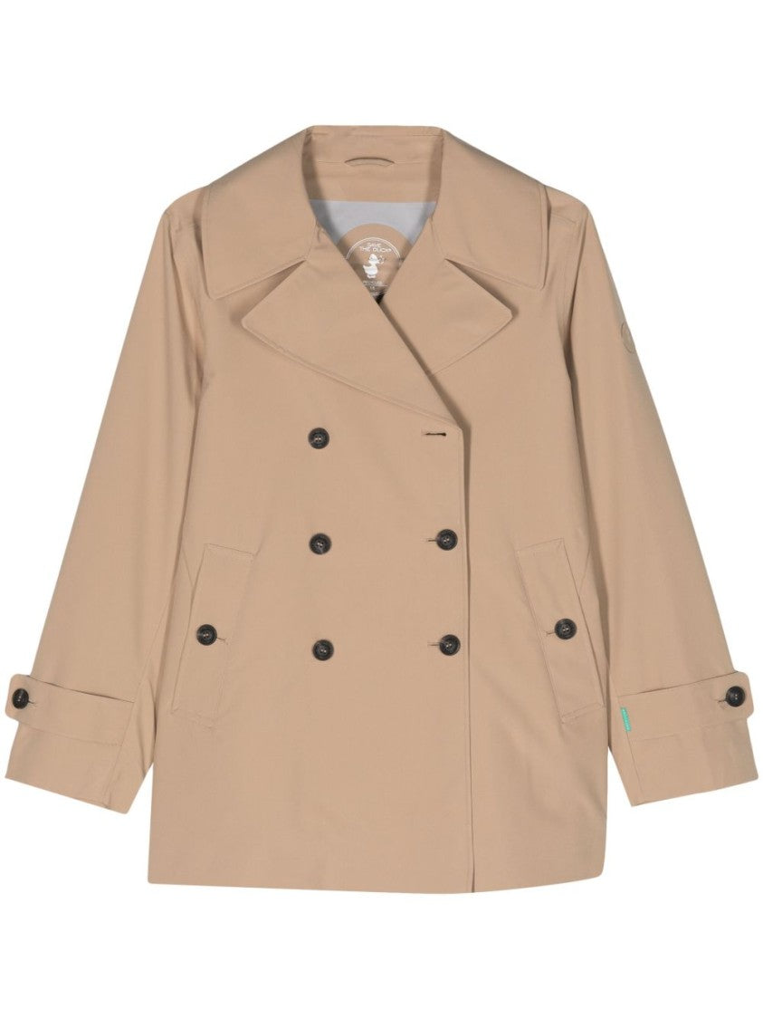 Save The Duck Sand Beige Double-Breasted Coat With Pleat Detailing