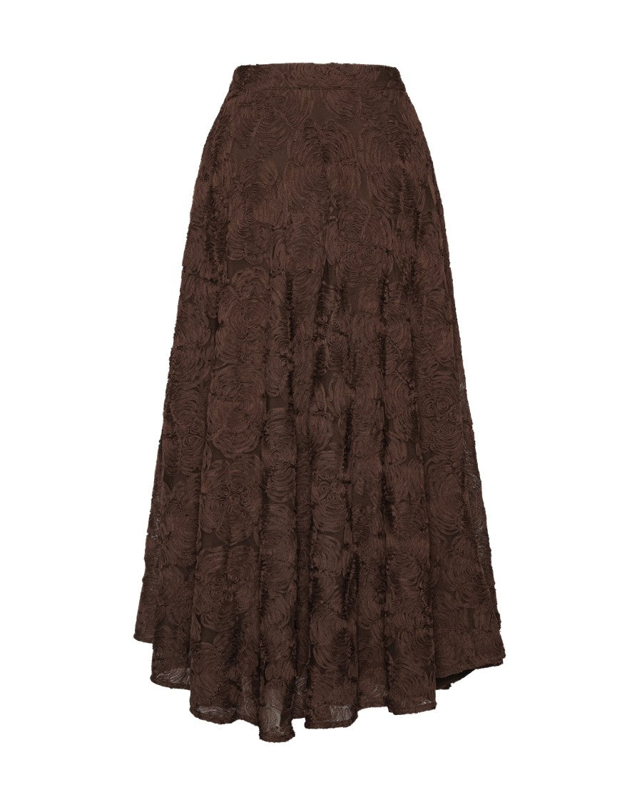 Rotate Flower Mesh Midi Skirt With Textured Floral Appliqués