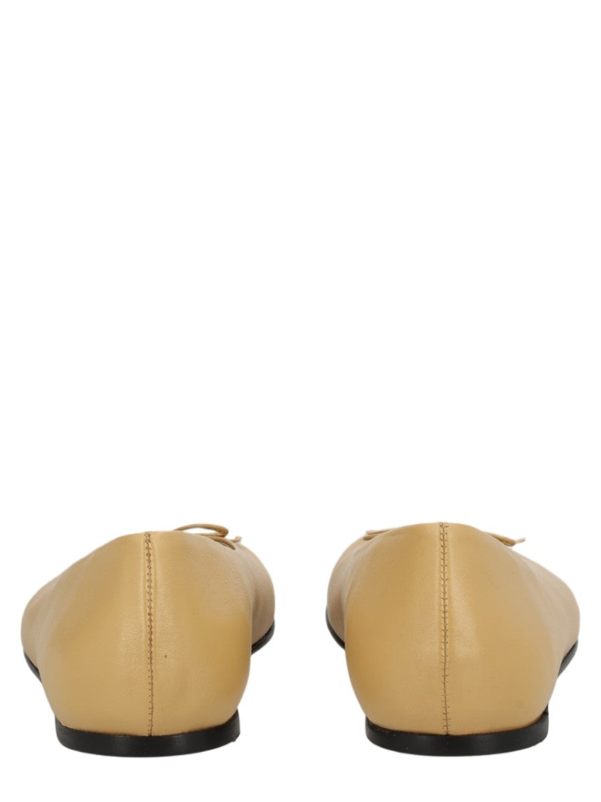 Paloma Wool Beige Leather Flats With Bow Detail And Classic Silhouette