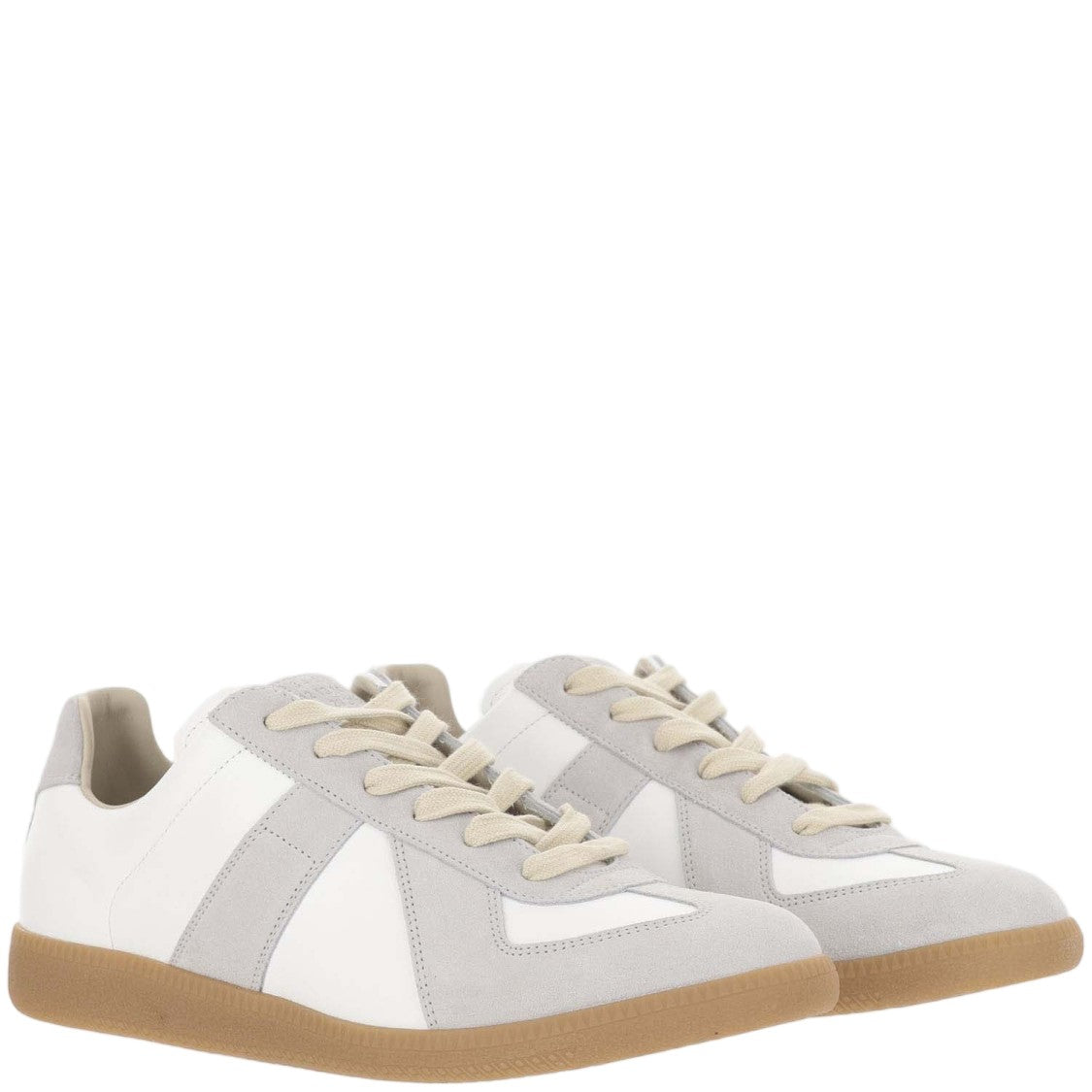 Maison Margiela Low-Top Napa Leather And Suede Sneakers With Iconic Stitching