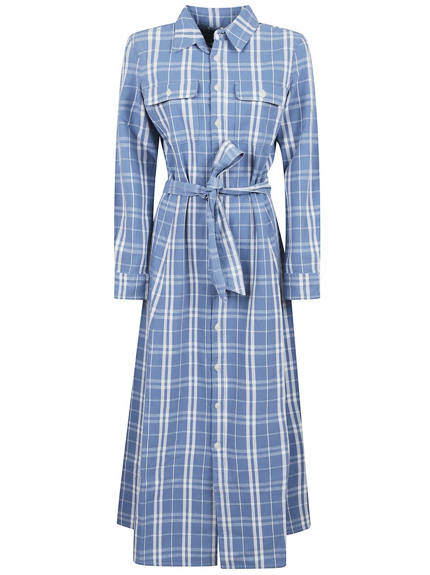 Polo Ralph Lauren Midi Dress In 1858 Blue Cream