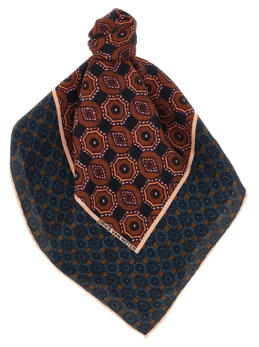 Dries Van Noten Geometric Pattern Silk Scarf With Refined Edges