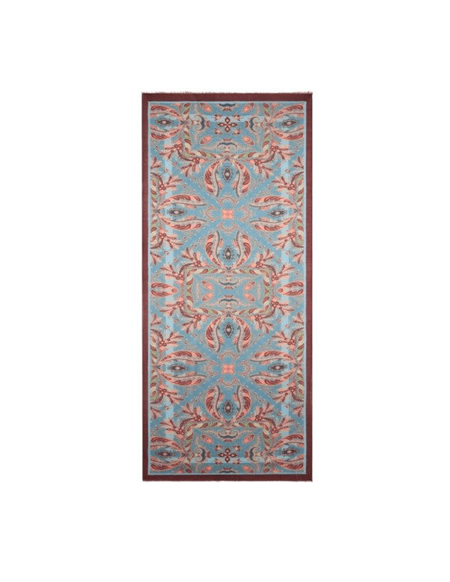 Etro Floral-Inspired Blue Wool-Cashmere Blend Scarf
