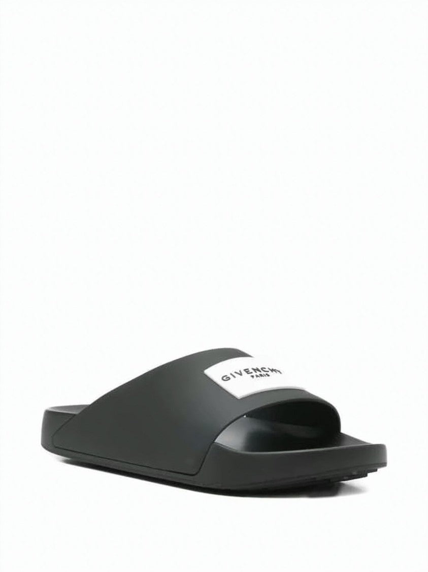 Givenchy Black Matte-Finish Logo Patch Slide Sandals