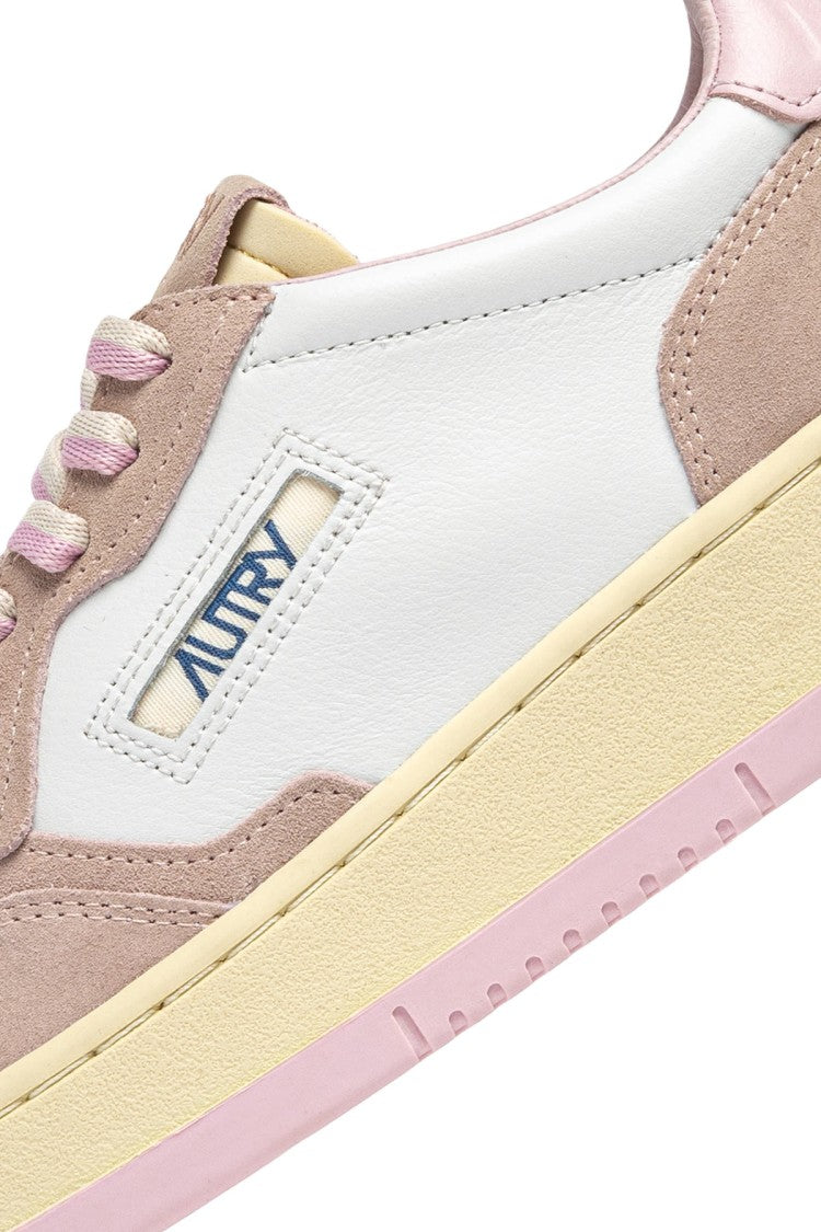 Autry White Pink Medalist Suede Sneakers