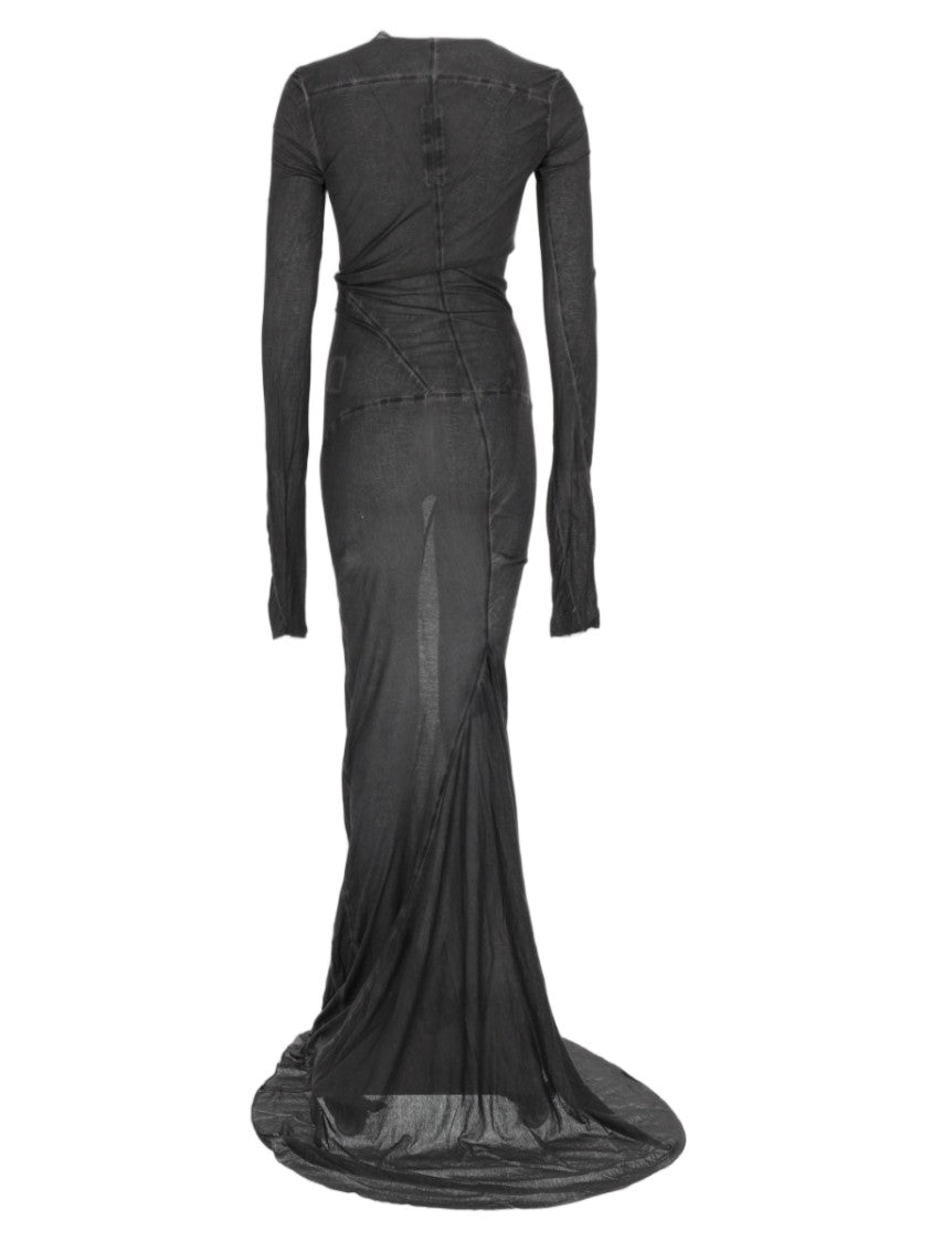 Drkshdw By Rick Owens Black Fitted Sheer Textured Cotton Evening Dress