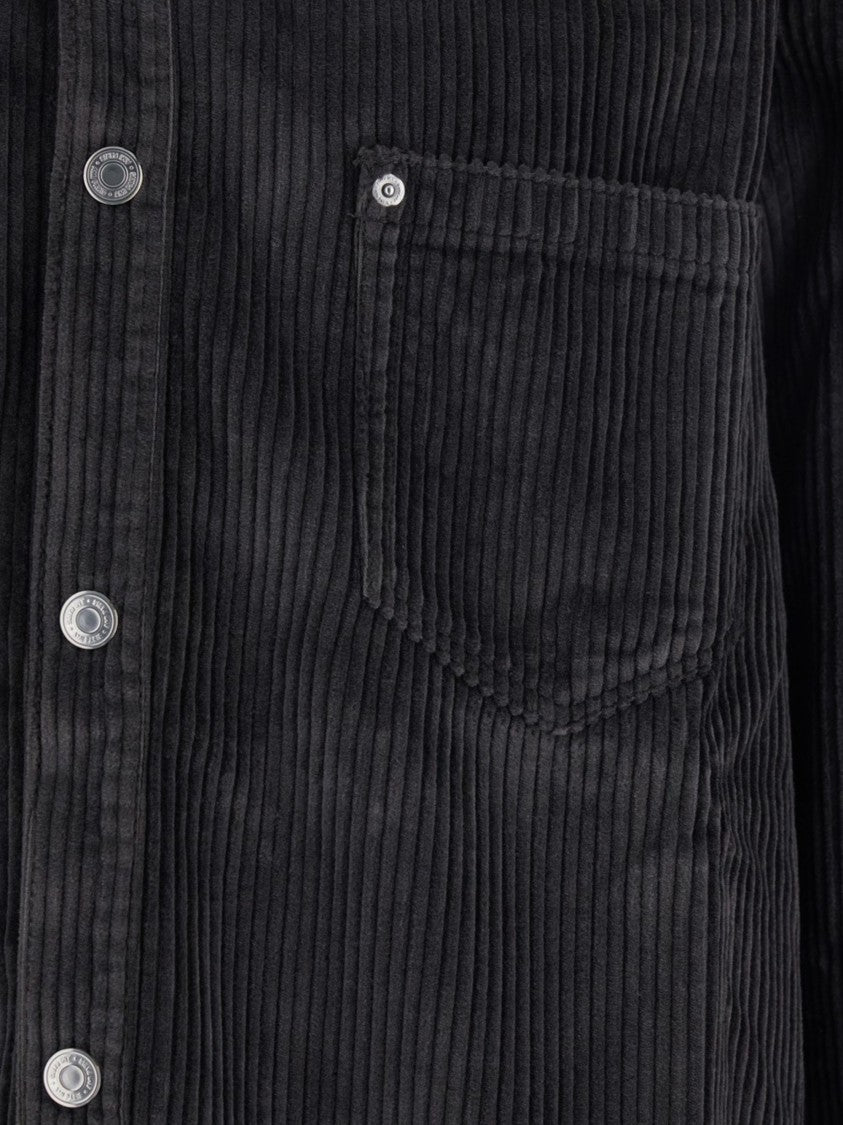 Ami Paris Black Snap Button Corduroy Shirt