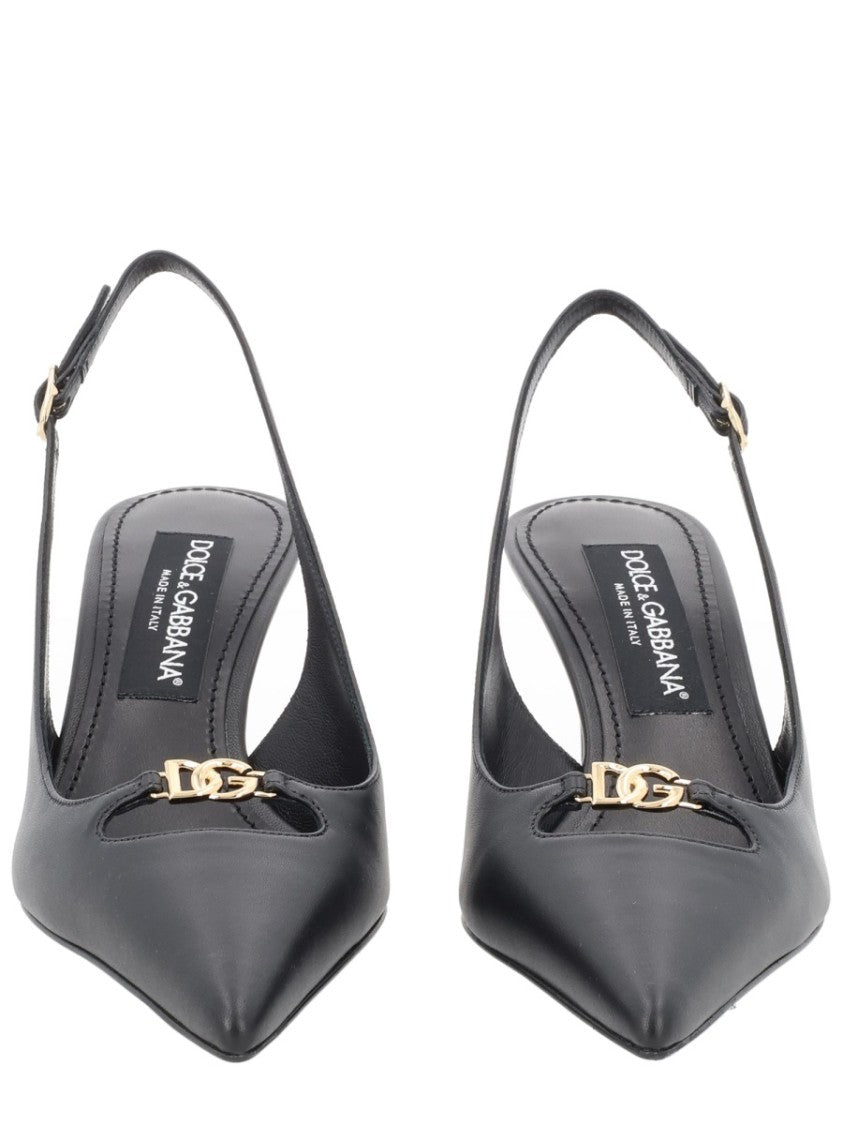 Dolce & Gabbana Lollo Pointed Toe Buckle Slingback Pumps