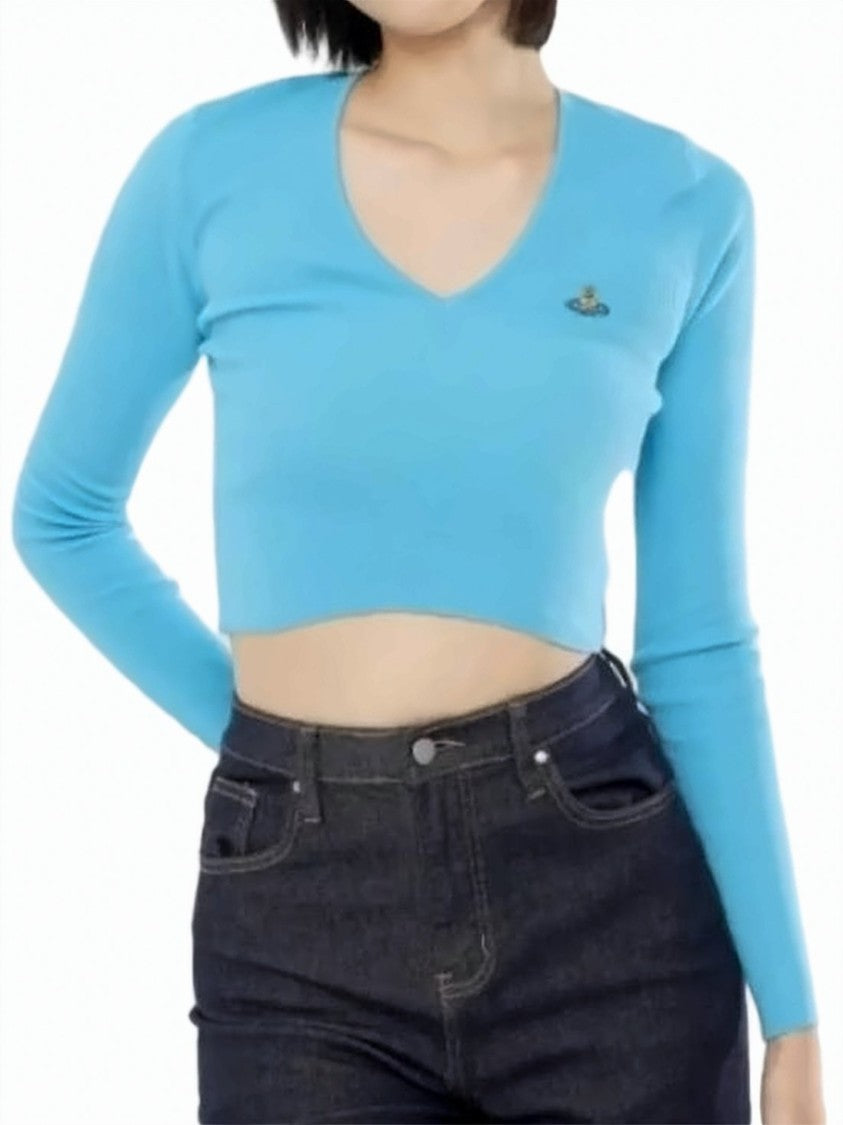 Vivienne Westwood Cropped V-Neck Cardigan In Soft Cotton-Cashmere Blend