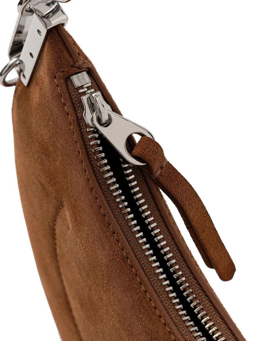Coccinelle Sunup Suede Crescent-Shaped Brown Shoulder Bag