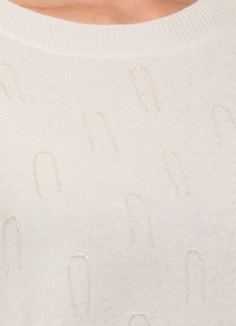 Fabiana Filippi Ivory Wool Blend Sweater With Ribbed Trims And Point Detail