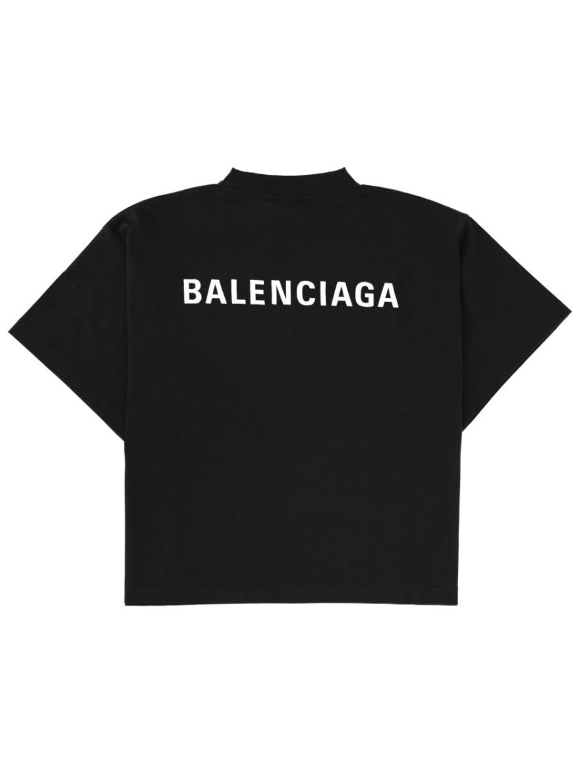 Balenciaga Cropped Black T-Shirt With Bold Logo Print