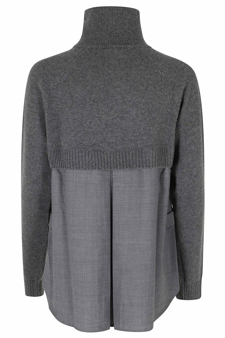 Semi Couture Gray Meg High Neck Half-Zip Wool-Blend Sweater