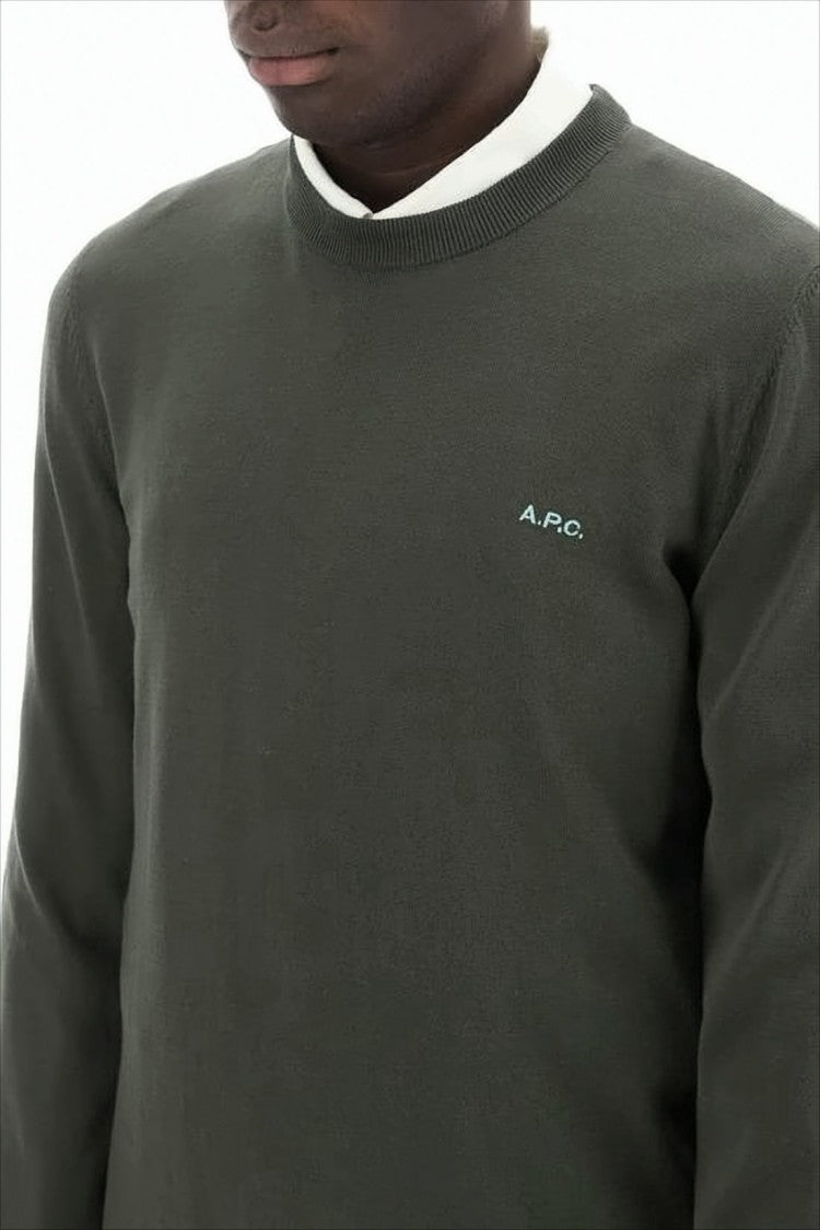 A.P.C. Classic Crew Neck Sweater In Dark Green Cotton