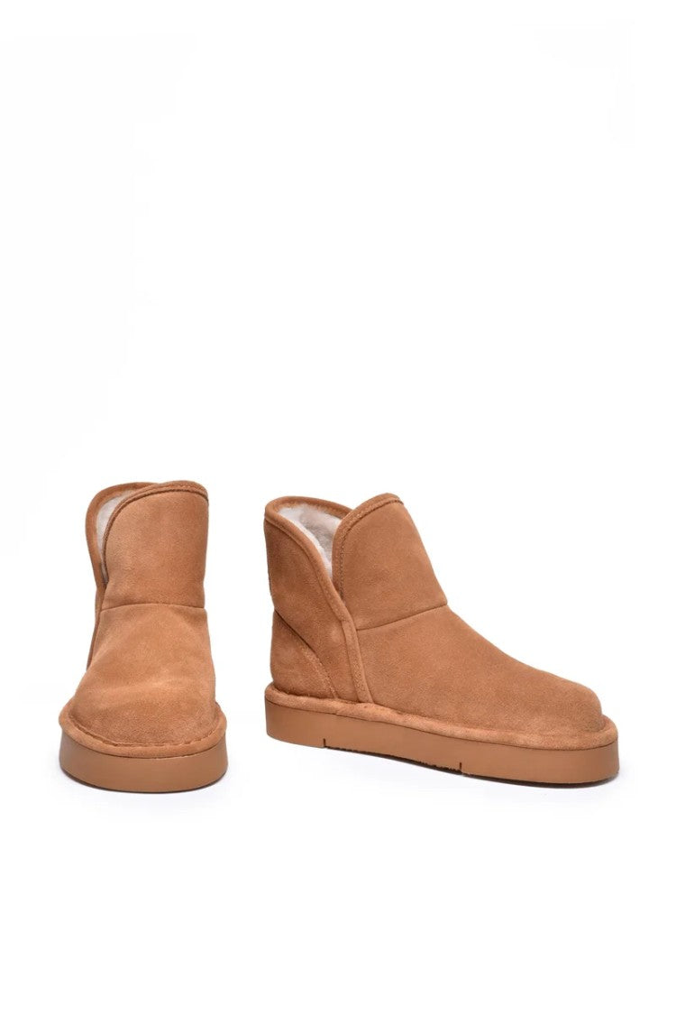 Panchic Suede Ankle Boot With Plush - Beige