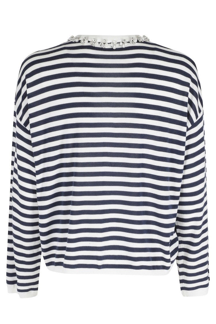 Seventy Blue Stripes Cardigan Coreana Jeweled-Neck Lyocell Cardigan