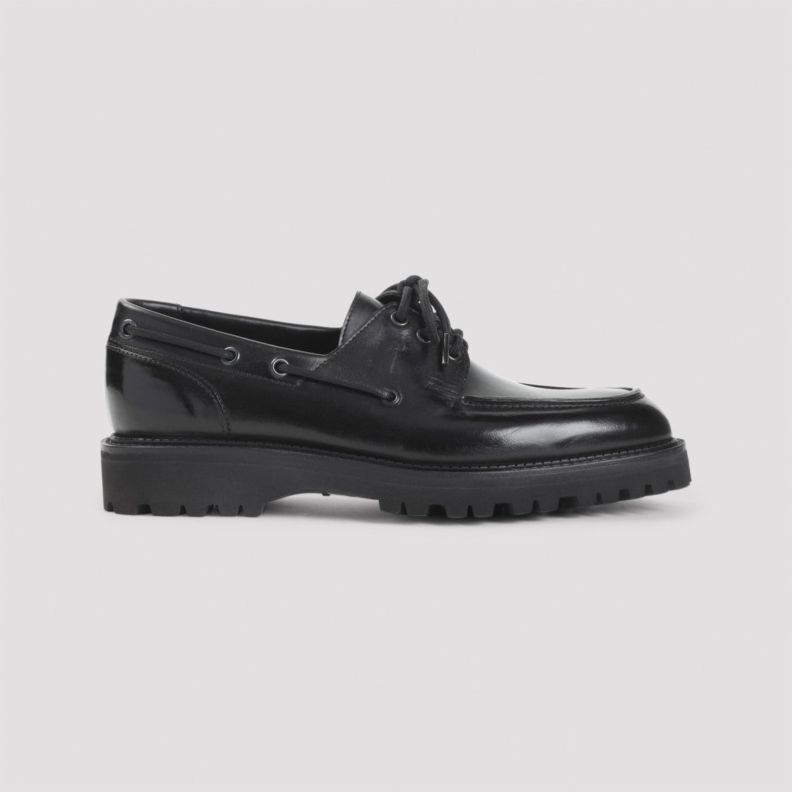 John Lobb High-Gloss Black Calf Leather Lace-Up Derbies