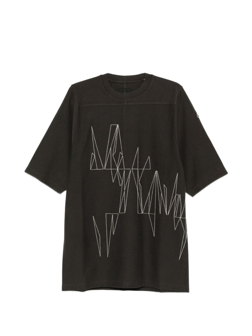 Rick Owens X Moncler Cotton T-Shirt With Abstract Graphic Pattern And Crew Neck Design