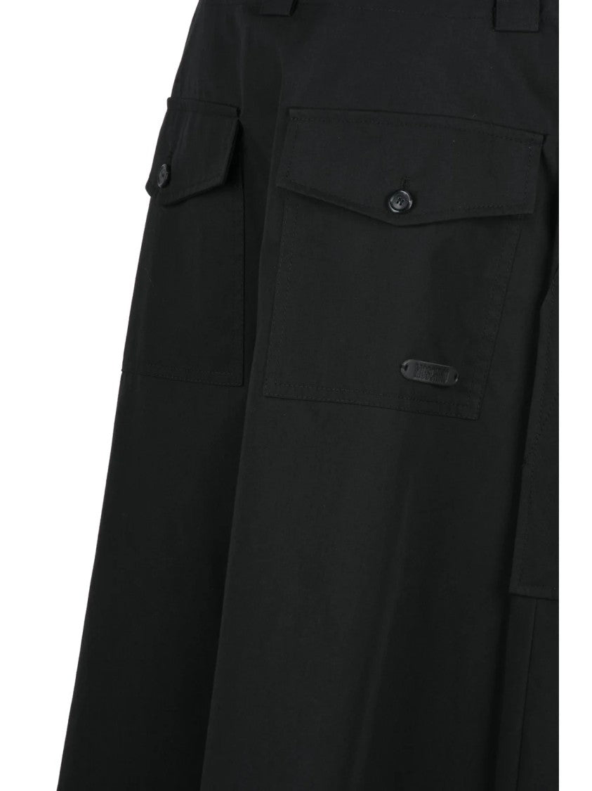 Moschino Couture Black Cotton-Blend Zip Flared Midi Skirt