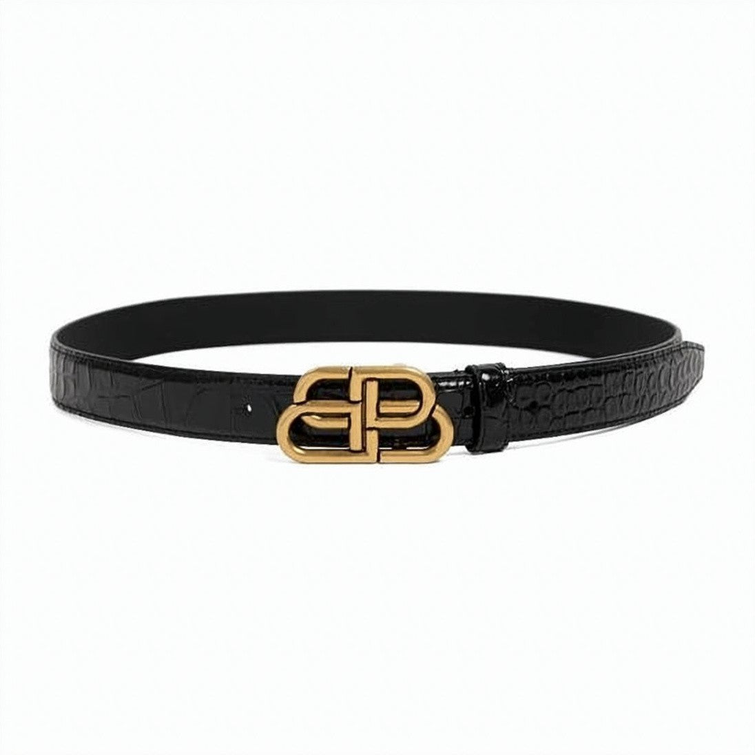 Balenciaga Sleek Black Calf Leather Belt With Gold-Tone Double-B Buckle