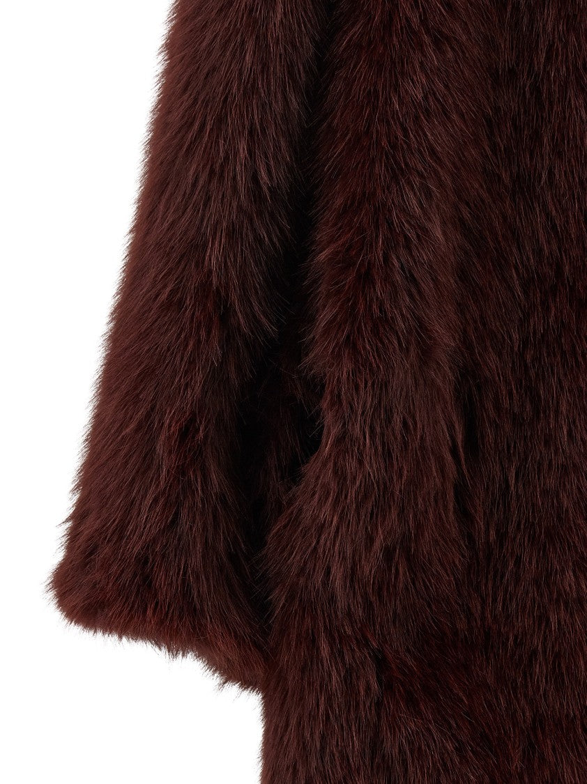 Elisabetta Franchi Burgundy Faux Fur Long Coat