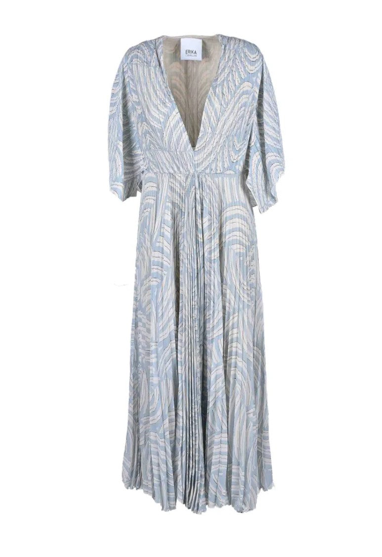 Erika Cavallini Long Pleated Dress - White/Light Blue