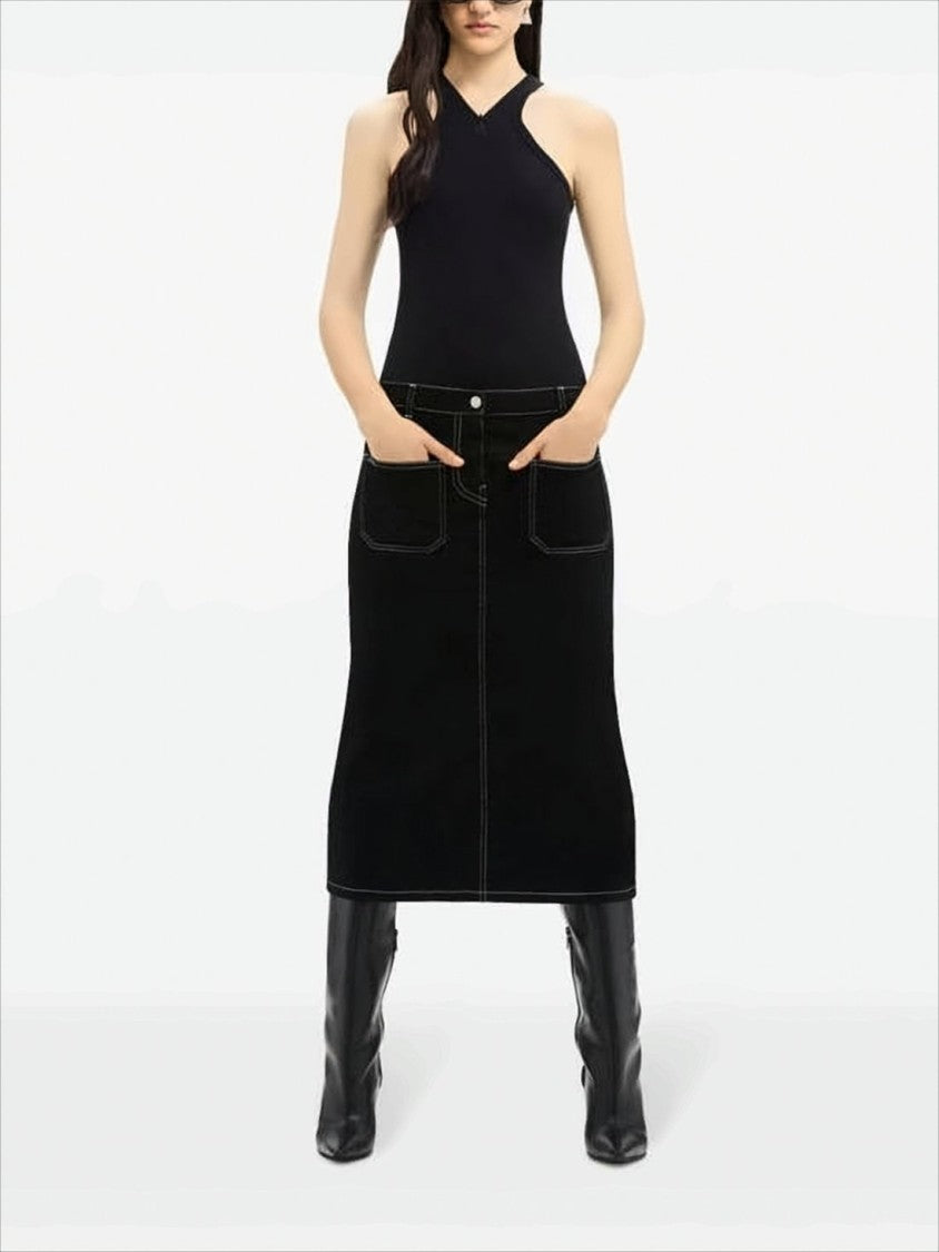 Courrèges Fitted Black Sleeveless Ribbed Top With Subtle Zipper