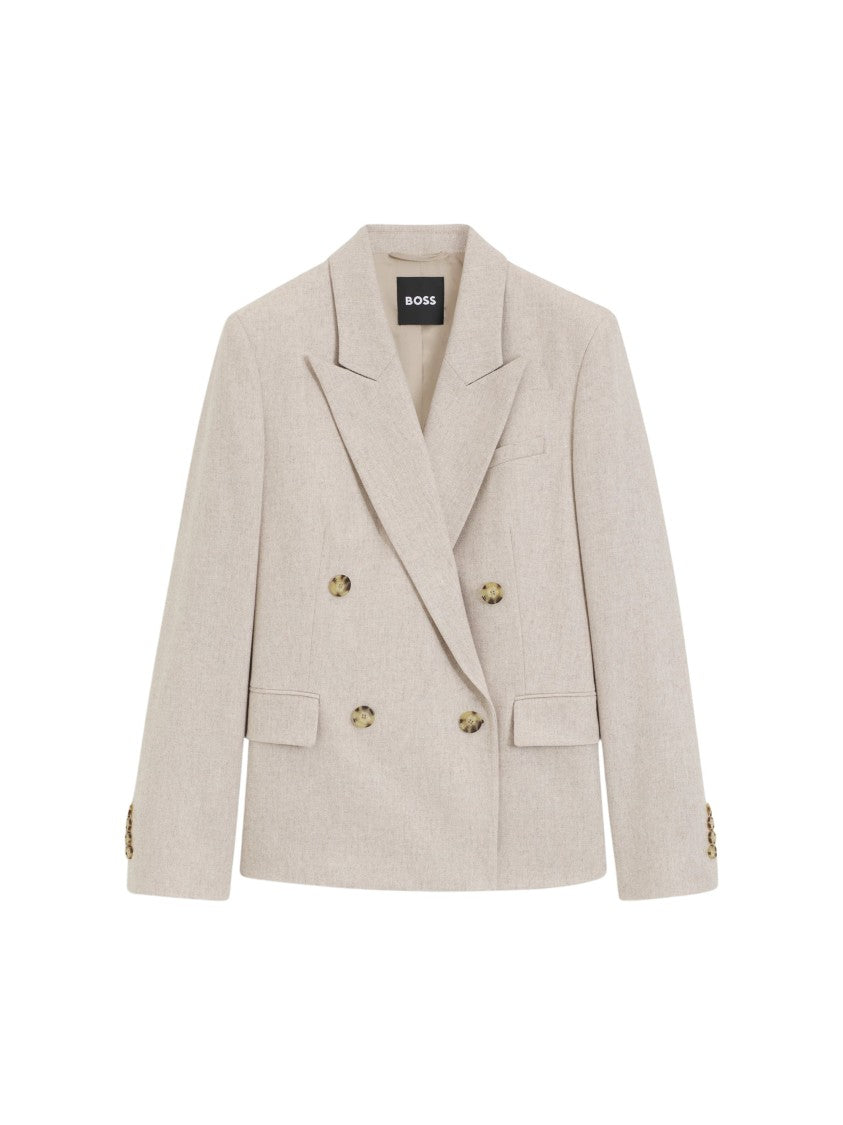 Boss Melange Wool Flannel Double-Breasted Blazer