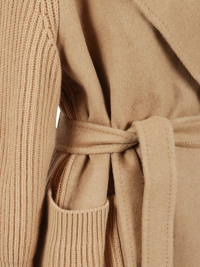 Max Mara Longline Camelwool Coat With Ribbed Knit Sleeves