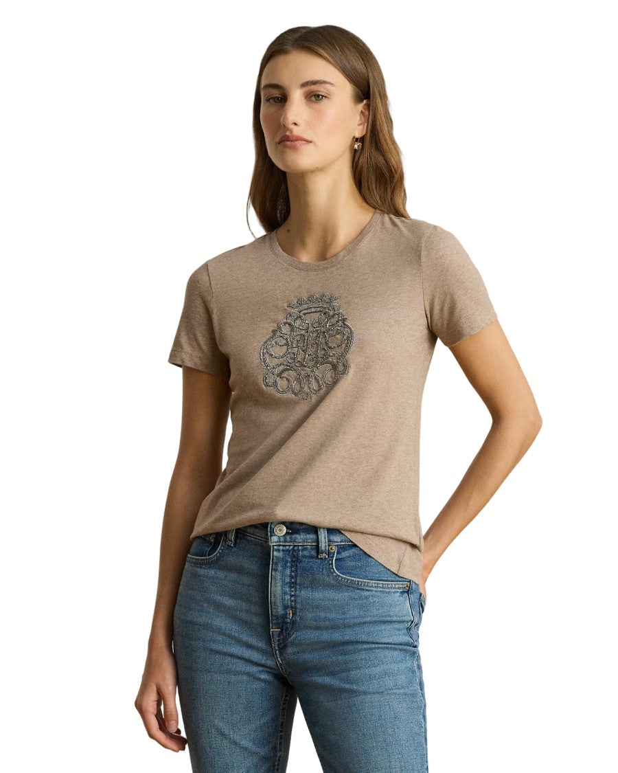 Lauren Ralph Lauren Heathered Beige Short Sleeve T-Shirt