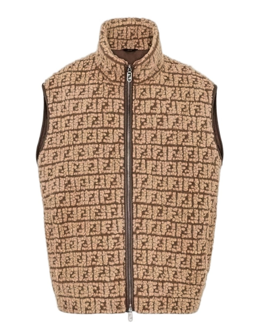 Fendi Textured Sleeveless Vest With Leather Accents