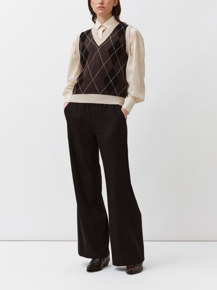 Diega Classic Argyle Knit Vest With Ribbed Trims
