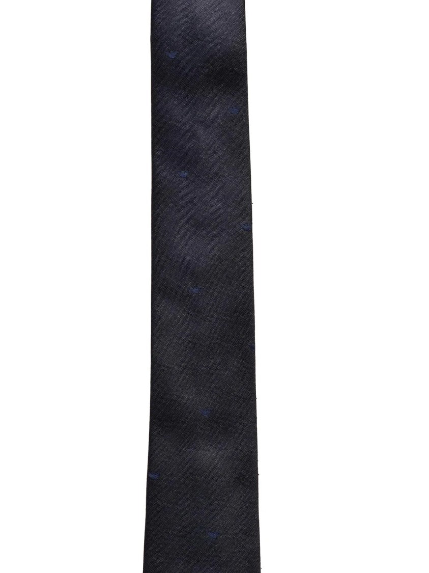 Emporio Armani Navy Blue Silk Tie With Pointed Tip And Subtle Pattern