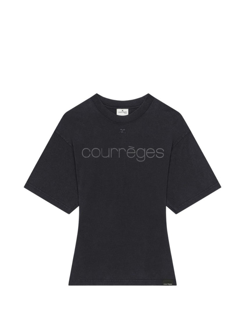 Courrèges Black Boxy Fit Tonal Logo T-Shirt