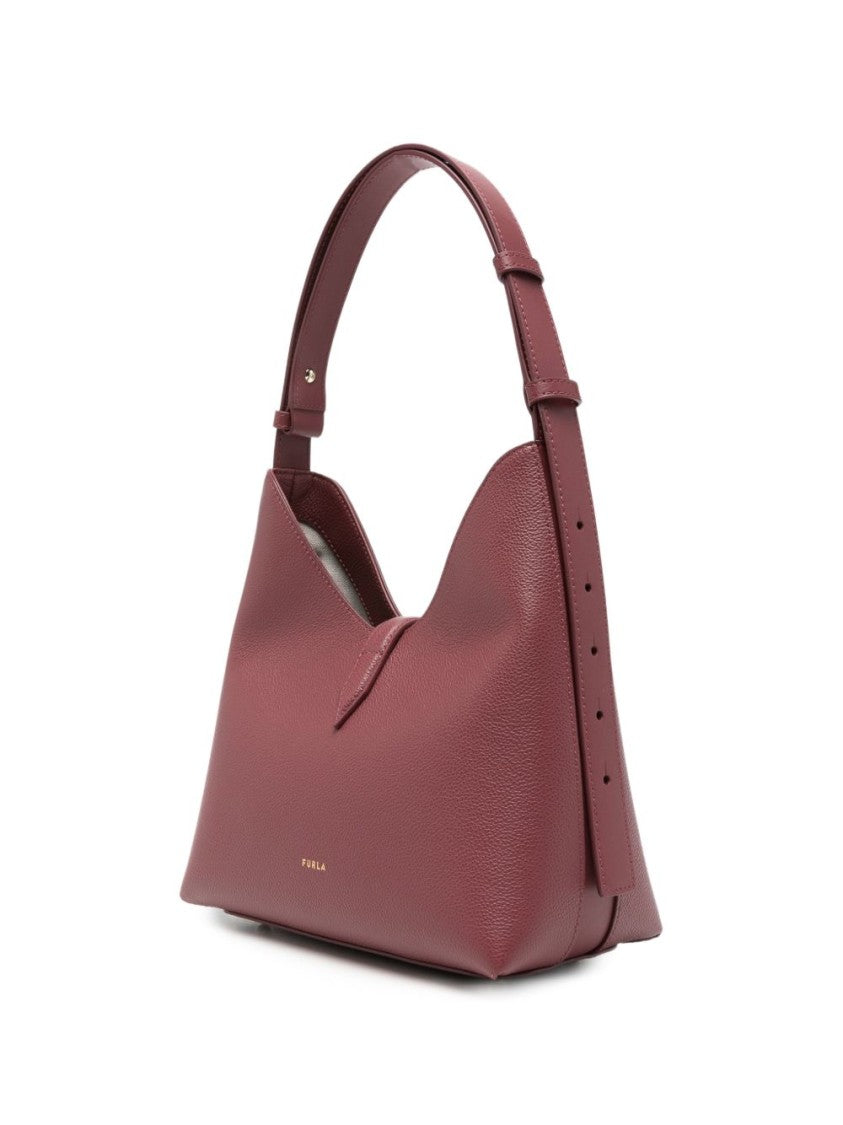 Furla Burgundy Leather Gold Clasp Structured Top-Handle Bag