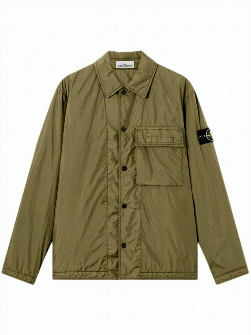 Stone Island Crinkled Texture Padded Overshirt With Signature Patch