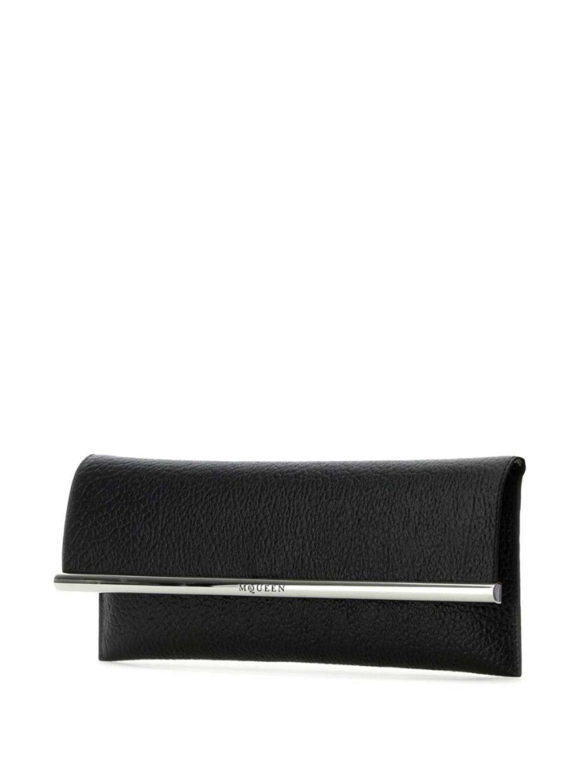 Alexander Mcqueen Textured Lambskin Clutch With Polished Metal Bar