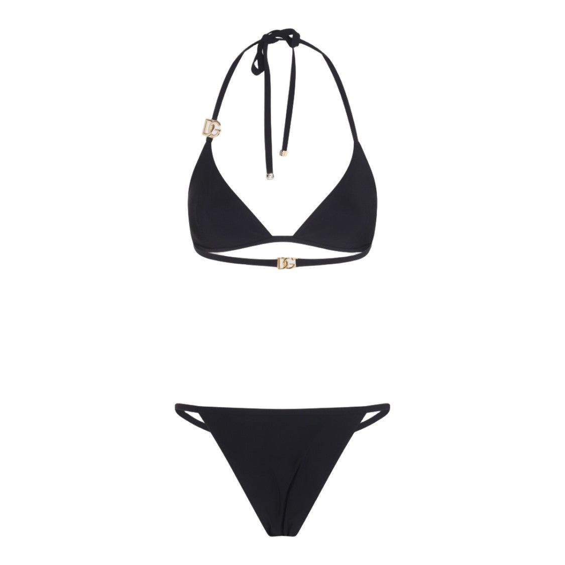 Dolce & Gabbana Black Triangle Bikini Set With Gold Accents