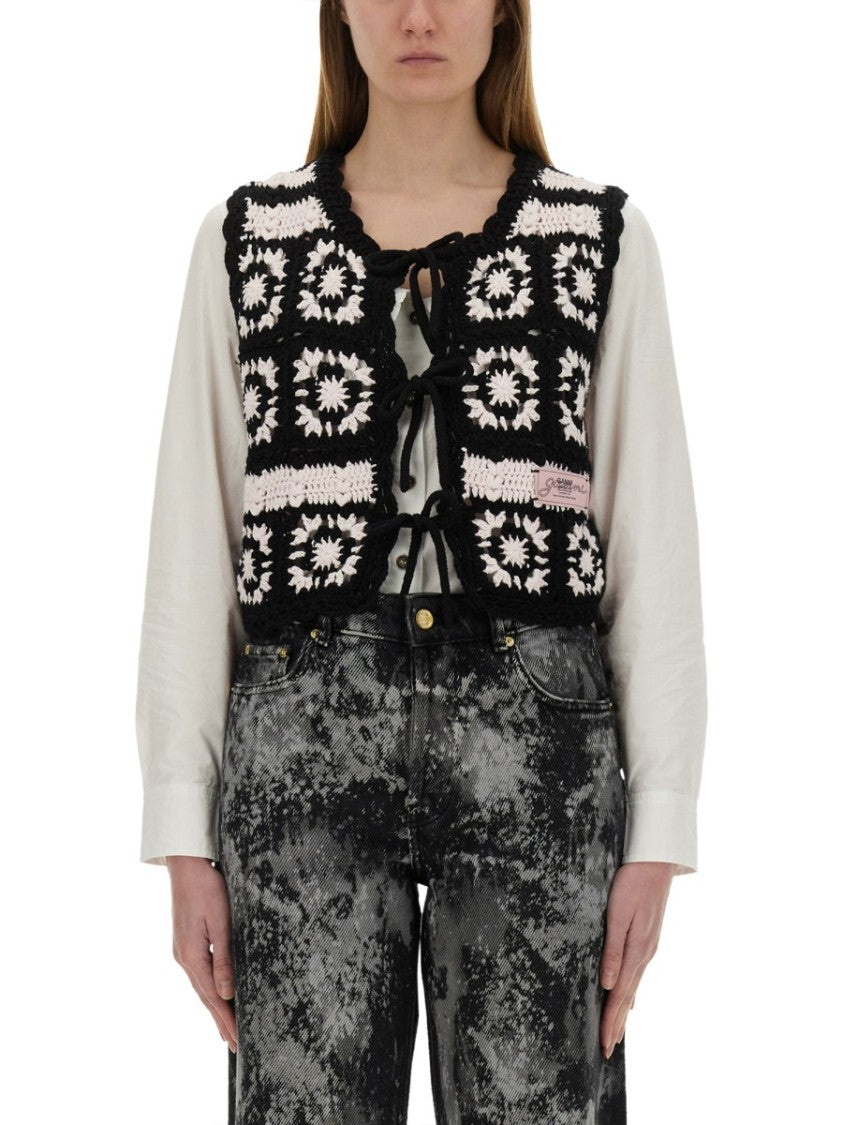 Ganni Floral Crochet Knit Vest