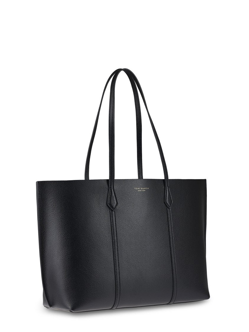 Tory Burch Perry Tote Bag In Textured Black Leather