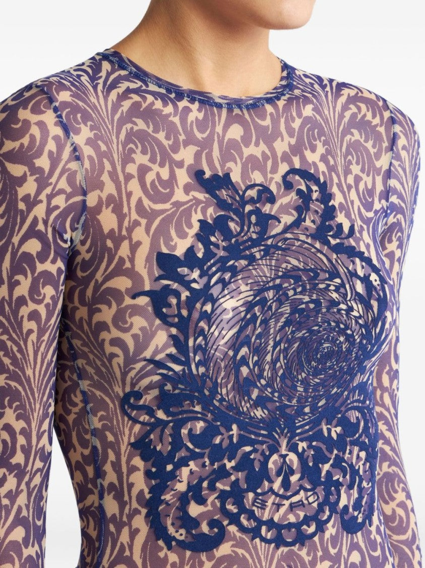 Etro Semi-Sheer Crew Neck Long Sleeve Top