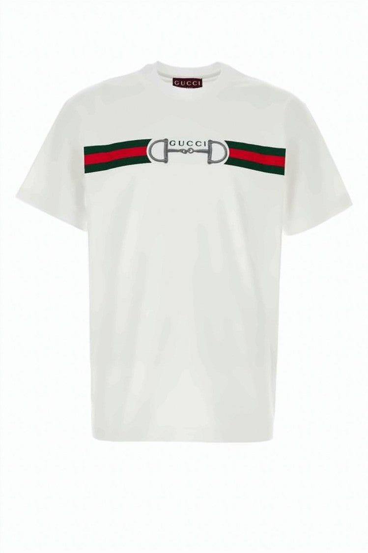 Gucci Short-Sleeved White T-Shirt With Horizontal Stripe