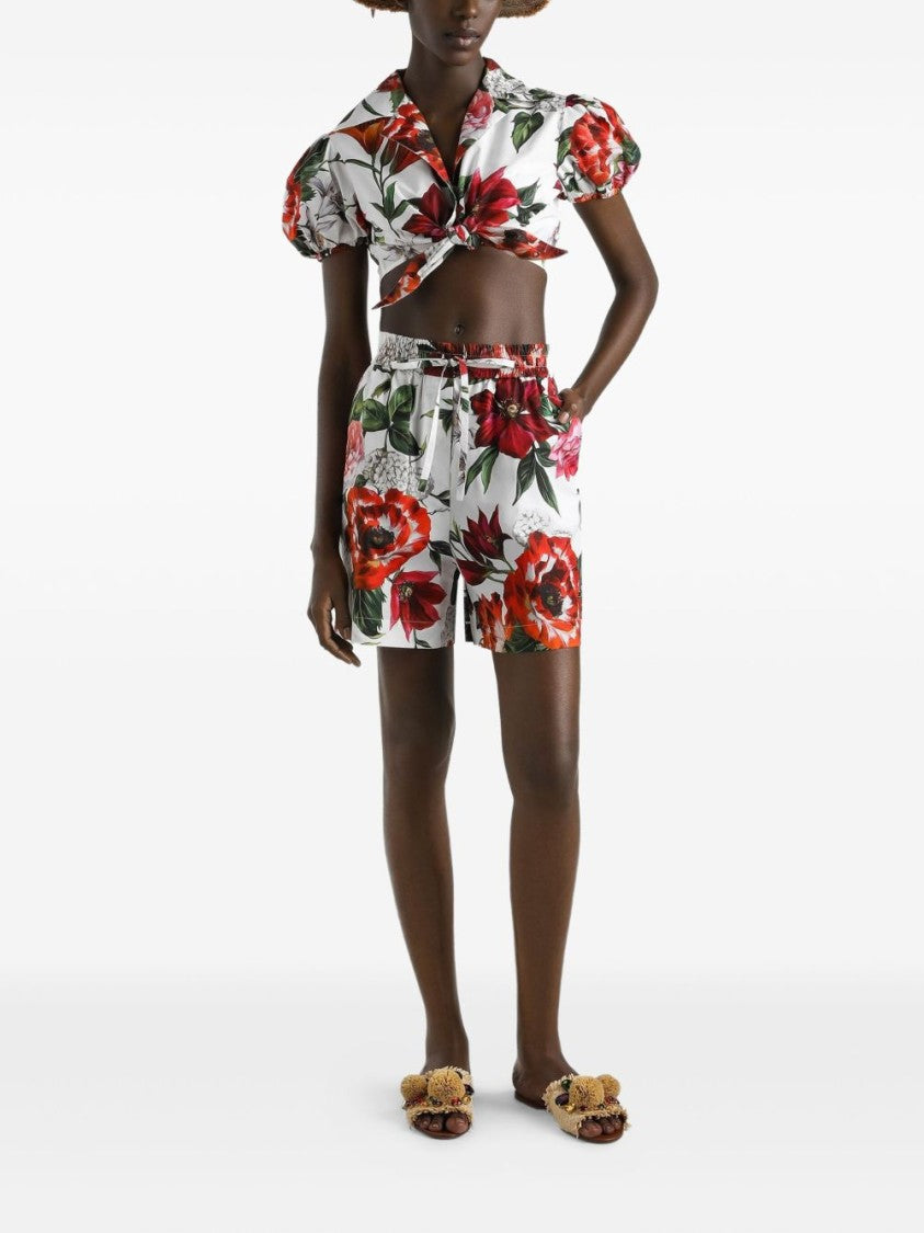 Dolce & Gabbana Cropped Floral Print Shirt With Balloon Sleeves
