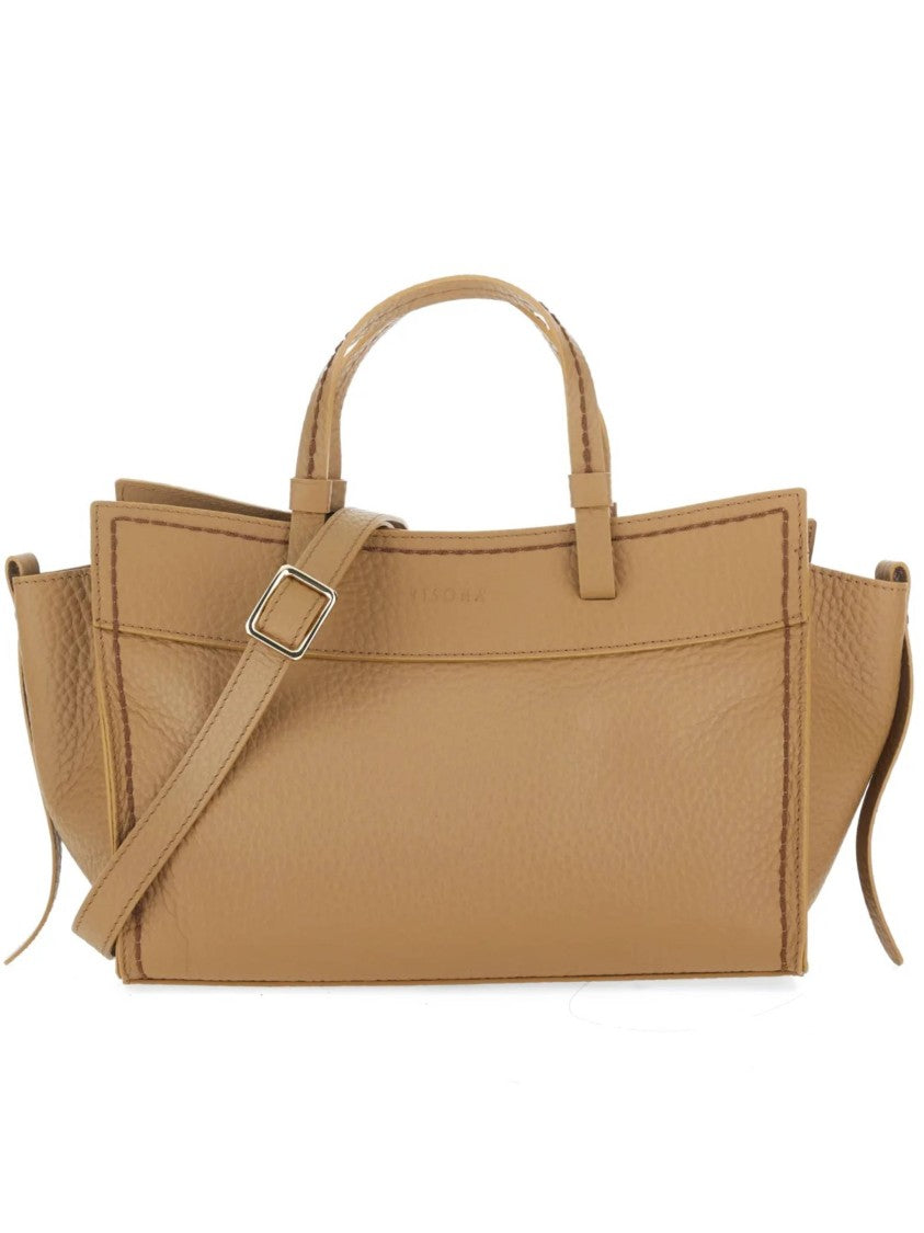 Visona` Brown Queen Rectangular Pebbled Leather Handbag