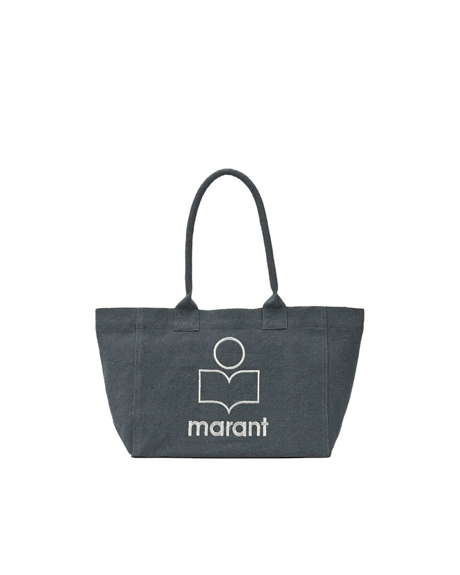 Isabel Marant Faded Grey Cotton Embroidered Logo Tote Bag