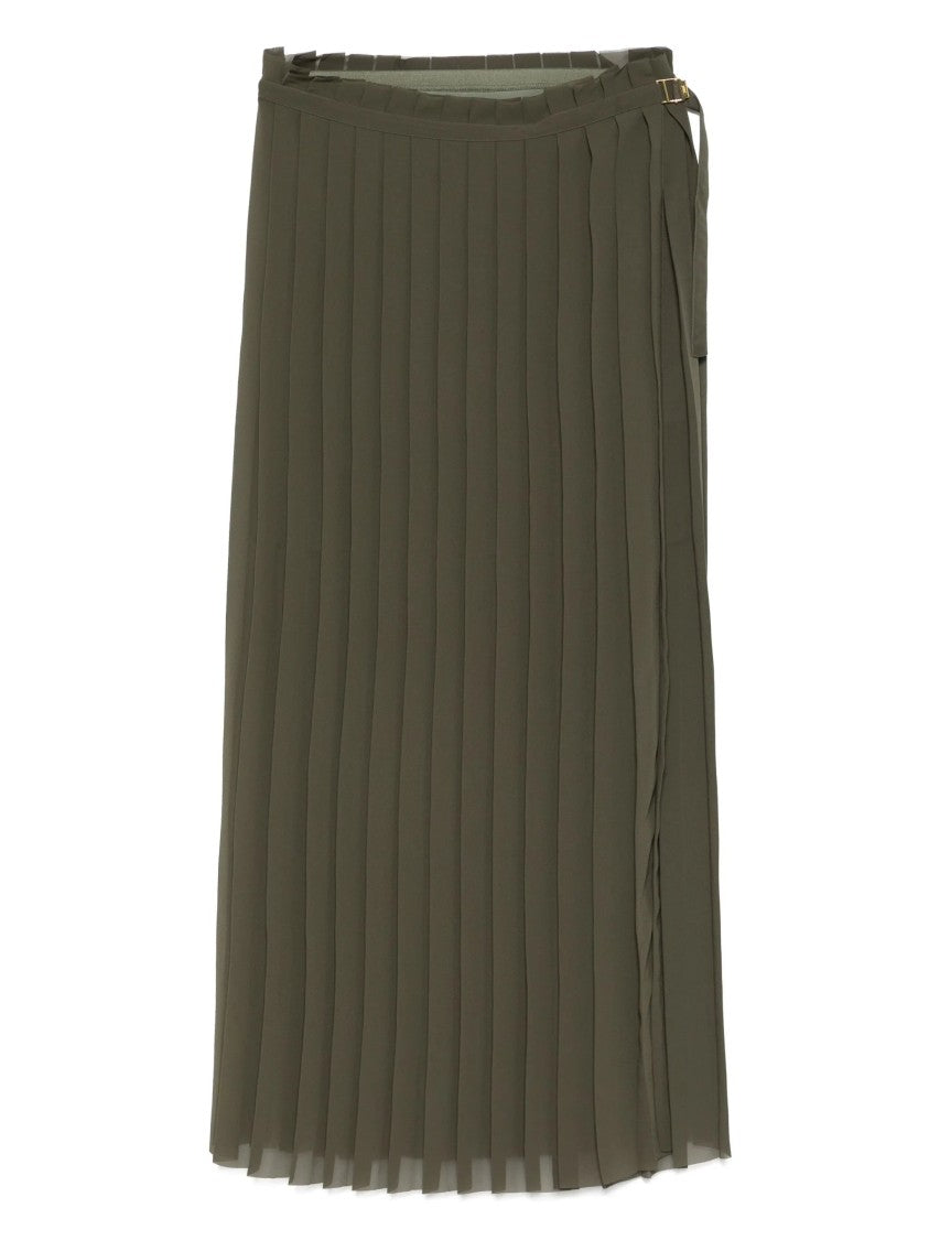 Ami Olive Green Pleated Midi Skirt