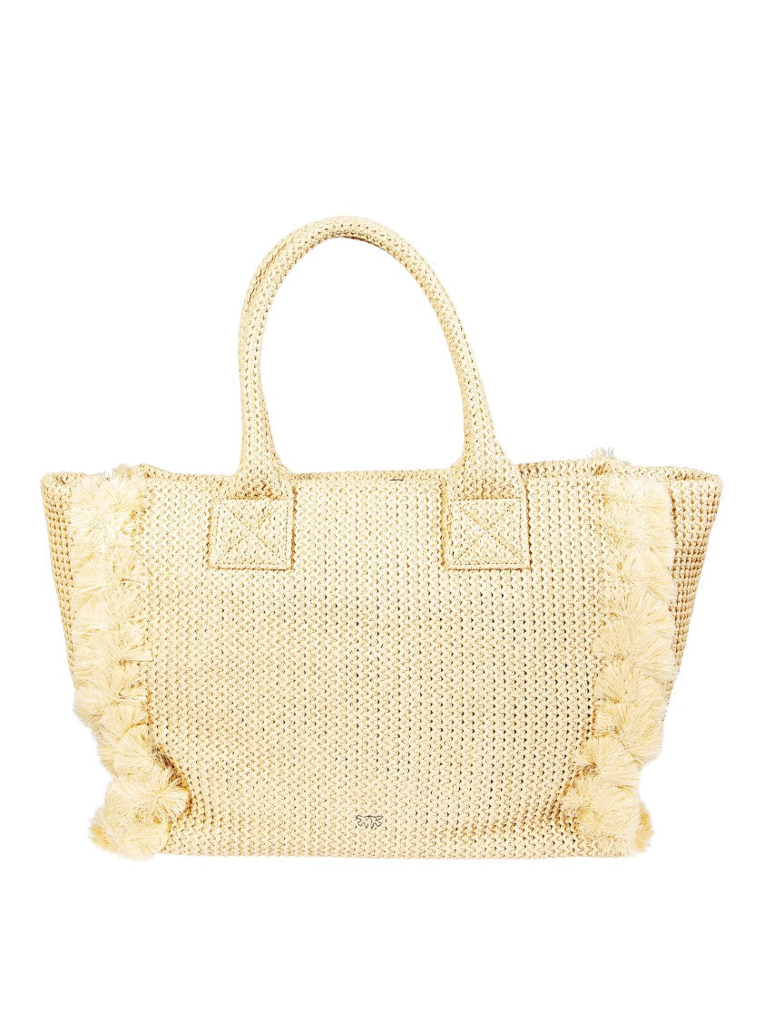 Pinko Natural Beach Shopper Woven Raffia Tote Bag