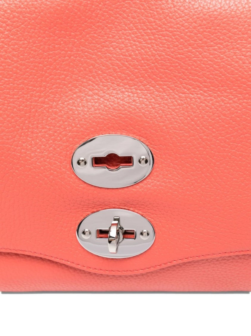 Zanellato Bright Orange Grained Texture Studs Shoulder Bag