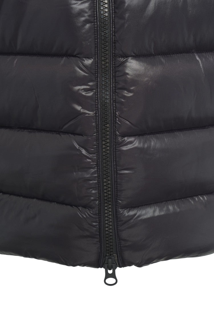 Save The Duck Glossy Quilted Down Jacket With Fixed Hood And Zippered Pockets