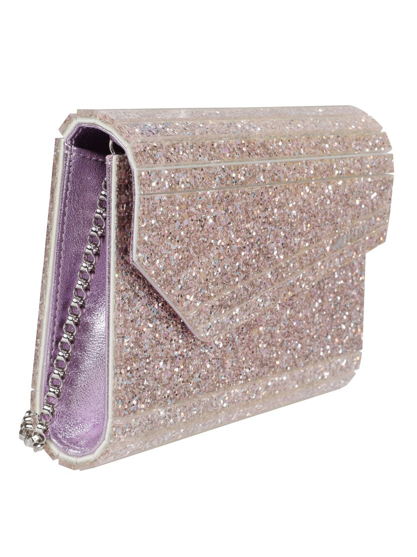 Jimmy Choo Structured Glitter-Finish Pink Clutch